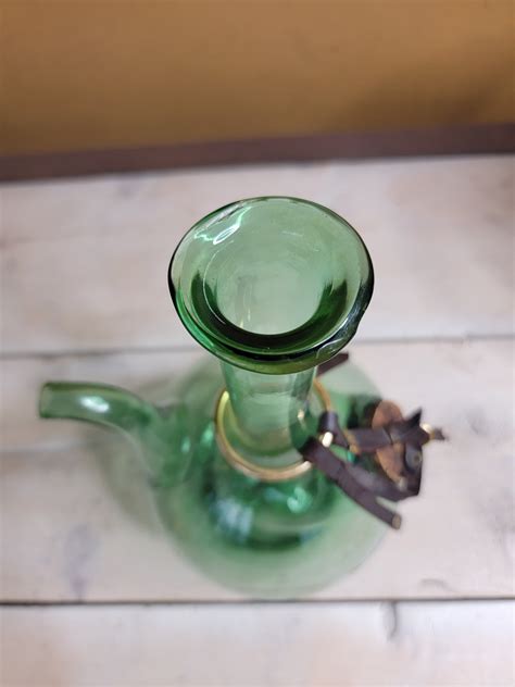 Rare Vintage Large Hand Blown Green Glass Italian Wine Decanter With