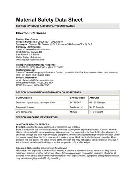 Material Safety Data Sheet