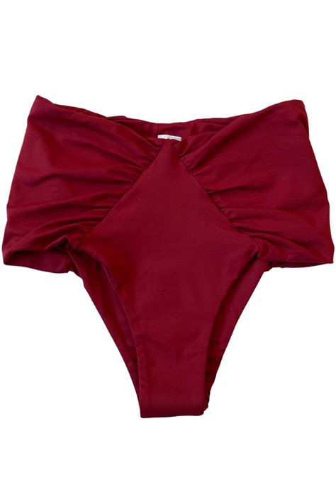 Aly Burgundy Brazilian High Waist Bikini Bottoms Gianine