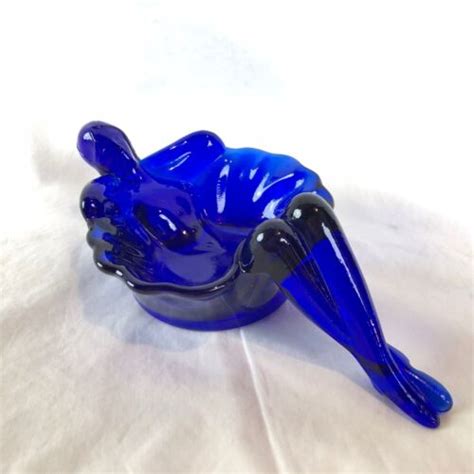 Mosser Glass Nude Woman Soap Dish Bathing Lady Cobalt Blue Nymph Ebay