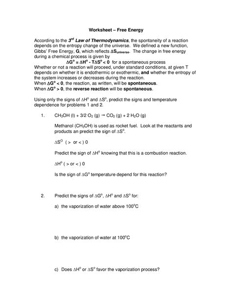 Entropy Worksheets