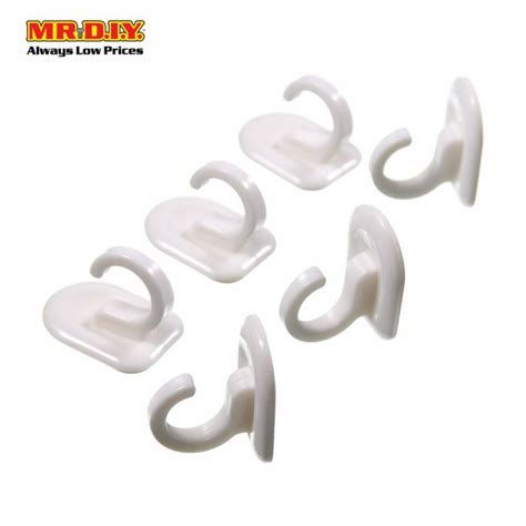 Mr Hook Wall Mounted Plastic Adhesive Hooks 6pcs Mr Diy