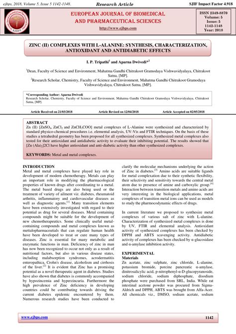 (PDF) ZINC (II) COMPLEXES WITH L-ALANINE: SYNTHESIS, CHARACTERIZATION, ANTIOXIDANT AND ...