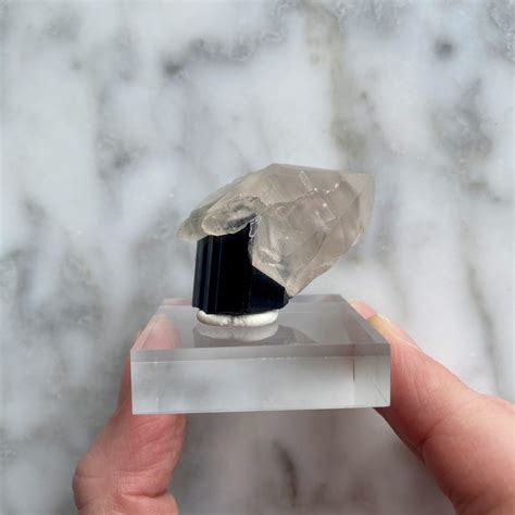 Black Tourmaline Schorl With Quartz Point From Pakistan Minera