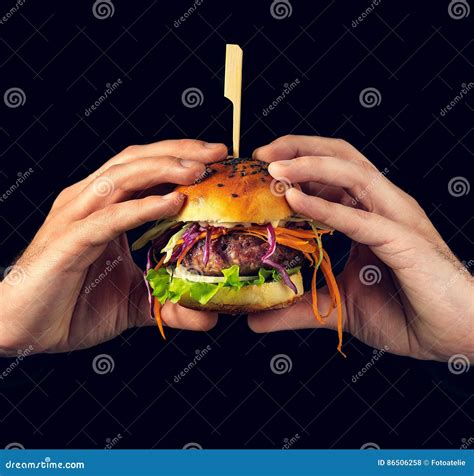 Hamburger Burger With Beef Carrot Cabbage And Onion In Man Han Stock