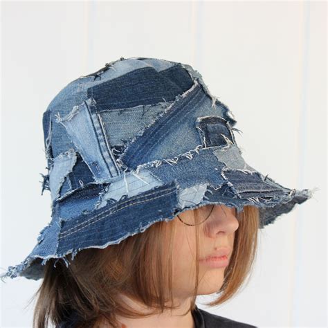 Patchwork Denim Bucket Hat Made By Zinanatko Check On Etsy Upcycled