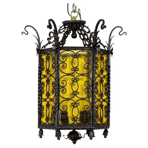 Iron And Amber Glass Gothic Art Nouveau Lantern For Sale At 1stDibs