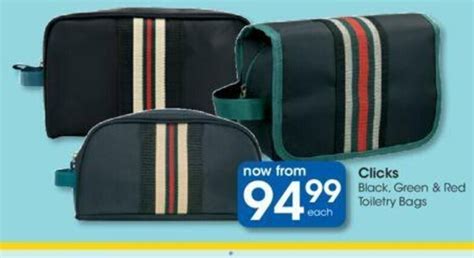 Clicks Black Green And Red Toiletry Bags Offer At Clicks