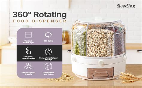 Slow Slog 16lb Rice And Grain Storage Container 360 Rotating Food