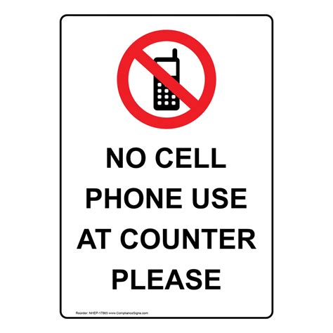 Vertical Sign Retail No Cell Phone Use At Counter