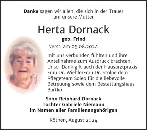 Traueranzeigen Von Herta Dornack Abschied Nehmen De