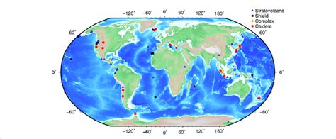 Location of volcanoes imaged with seismic methods during the period ...