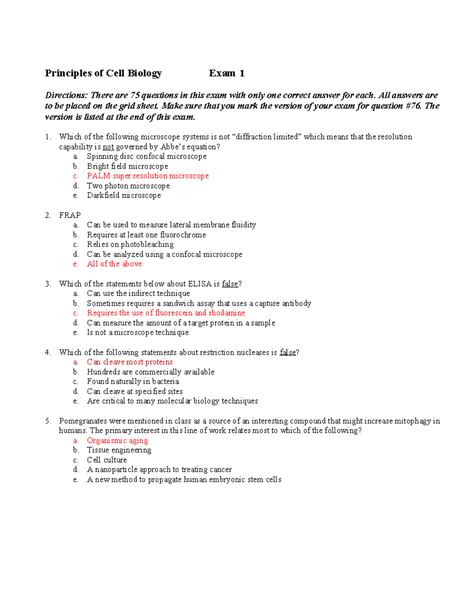 Cell Bio Test 1 Principles Of Cell Biology Exam 1 Directions There