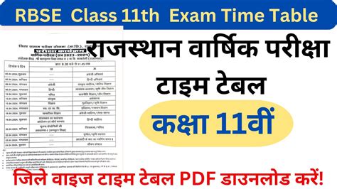 Rbse 11th Class Time Table 2024 राजस्थान बोर्ड कक्षा 11वी की अर्धवार्षिक परीक्षा का टाइम टेबल