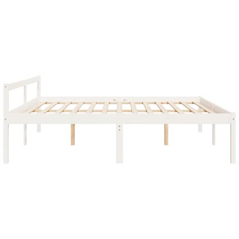 LeDivil Cadre De Lit Blanc Bois De Pin Massif 180x200 Cm Super King HB