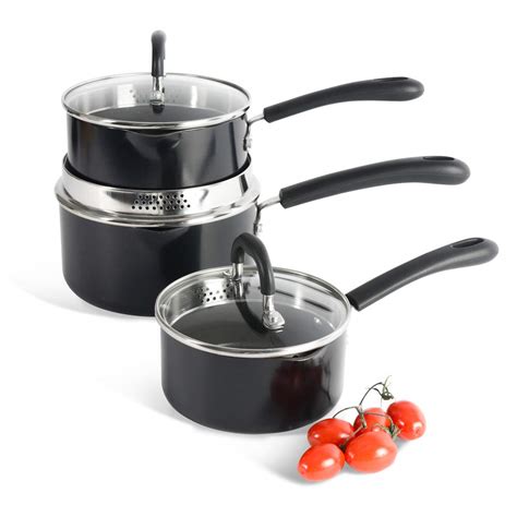 ProCook Gourmet Non-Stick Strain & Pour Induction Saucepan Set | 3 ...