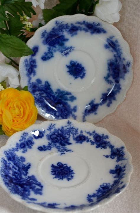 Grindley Flow Blue Saucers Albany Pattern Flow Blue Saucer Etsy