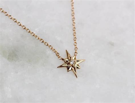 14k Gold North Star Necklace Solid Gold Necklace Diamond