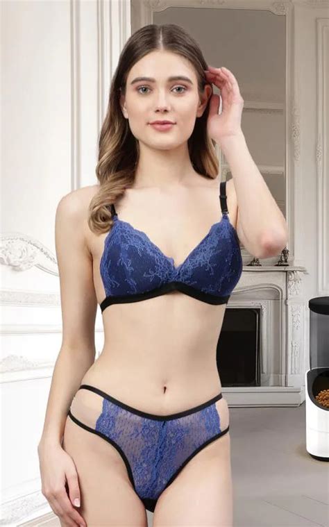 Buy In Curve Women S Blue Net Bra Panty Set For Lingerie Set