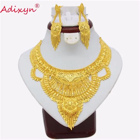 Adixyn NEW Dubai Jewelry Set High Quality Gold Color Necklace Earrings