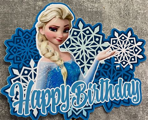 Frozen Inspired Elsa Happy Birthday Snowflakes Cake Topper Etsy