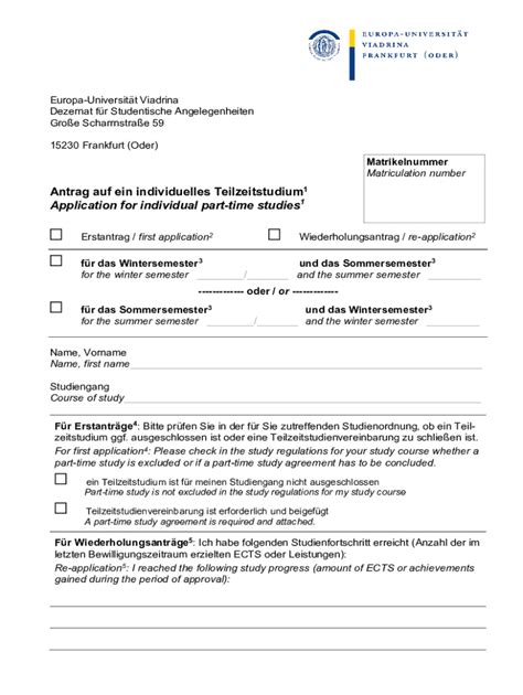 Ausf Llbar Online Antrag Auf Ein Individuelles Teilzeitstudium