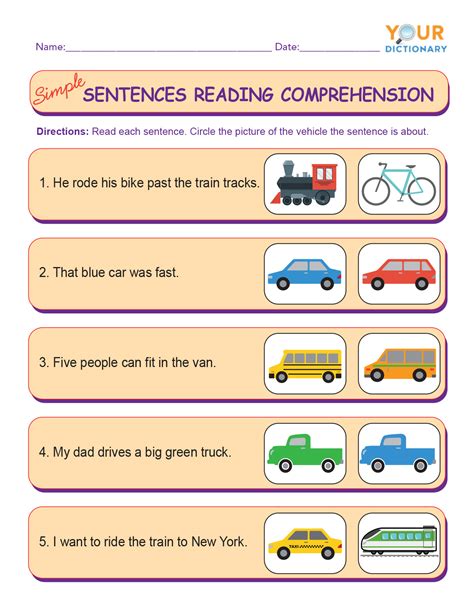 Printable Kindergarten Reading Comprehension Worksheets