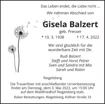 Traueranzeigen Von Gisela Balzert Saarbruecker Zeitung Trauer De