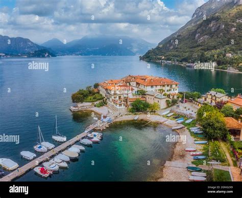 Aerial View Of The Castle In The Ancient Village Lierna Lake Como