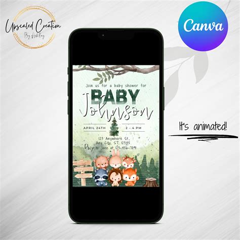 Woodland Animals Baby Shower Invitation, Digital Download, Editable ...