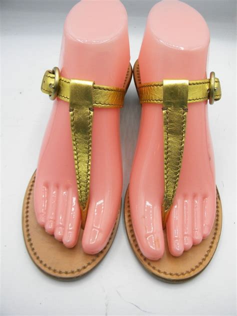 Miu Miu Gold Leather Thong Jeweled Block Heel Sandals Gem