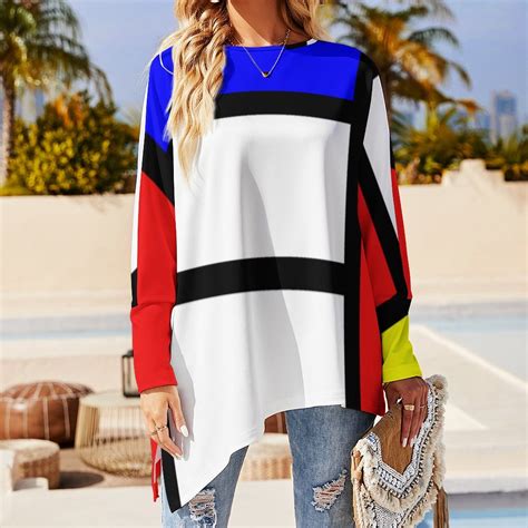 Initials Piet Mondrian Style Modern Art Plus Size Hanky Hem Tops For