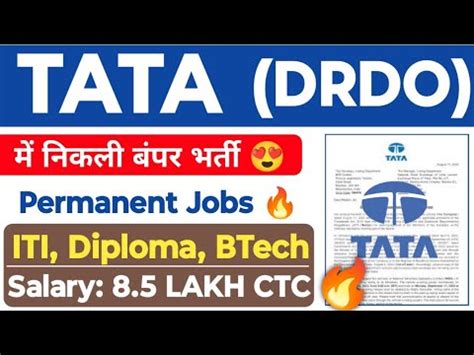 TATA DRDO ITI Diploma BTech Job S Salary 8 5 LAKH CTC TATA