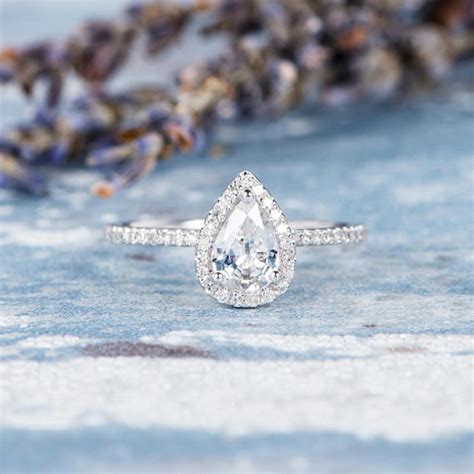 White Sapphire Engagement Ring Pear Shaped Wedding White Gold Pear Cut