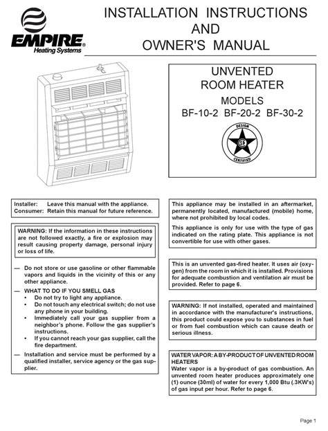 Empire Heating Systems Bf Installation Instructions And Owner S