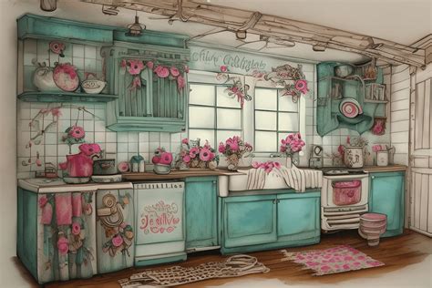 Vintage Cottagecore Kitchen Shabby Chic Cottagecore Watercolor Painting