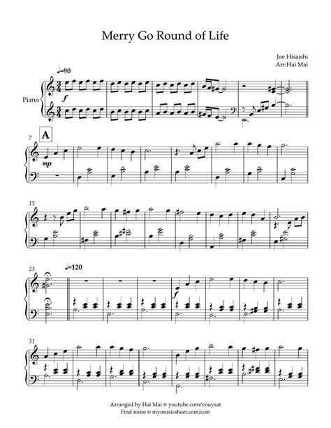 Joe Hisaishi Merry Go Round Of Lifea Minor Easy Piano Sheets By