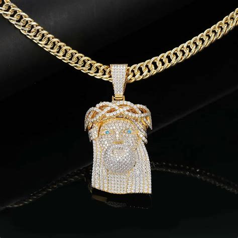 Iced Out Jesus Christ Head Pharaoh Pendant In Large Silver 10K Solid