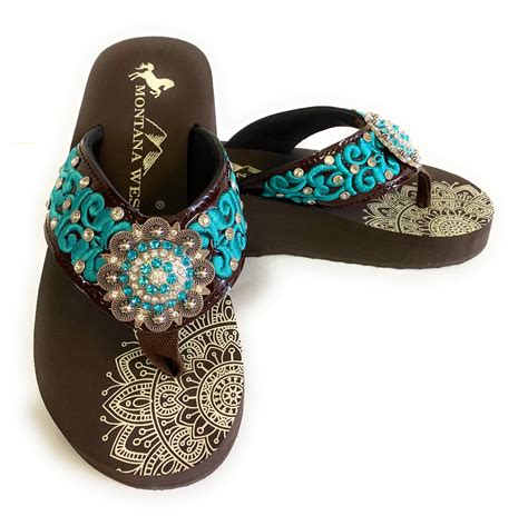 Montana West Montana West Women Flip Flops Wedged Bling Sandals Mandala Emroidered Rhinestones