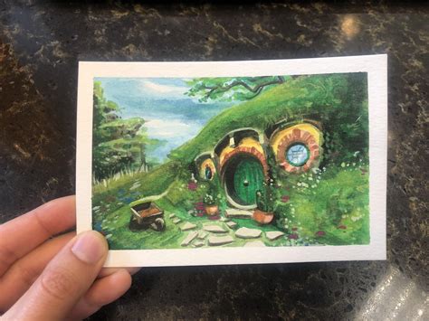 A Hobbit Sized Watercolor Painting Of A Hobbit Hole R Lotr