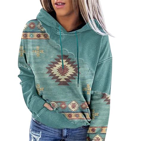 Fartey Womens Vintage Western Ethnic Print Sweatshirt Aztec Geometric