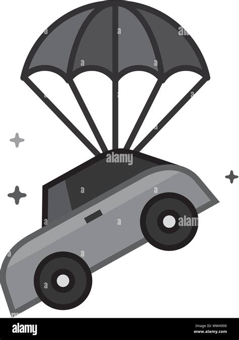 Car Parachute Icon In Flat Outlined Grayscale Style Vector