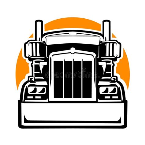 Truck Front View Vector Silhouette Monochrome European Semi Truck