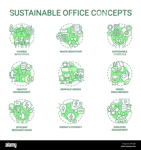 Customizable Green Icons For Sustainable Office Concepts Stock Vector