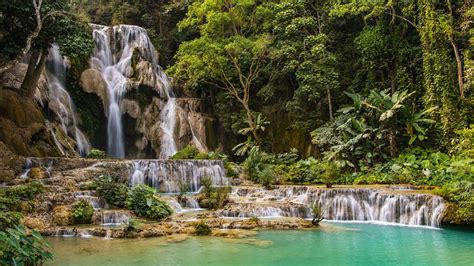 Tat Kuang Si Waterfalls Luang Prabang Laos Desktop Wallpaper