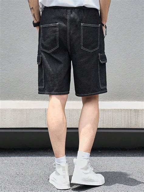 Manfinity Hypemode Men S Loose Fit Workwear Denim Shorts With Visible