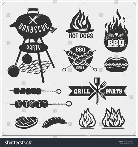 Bbq Grill Labels Set Barbecue Emblems Stock Vector Royalty Free