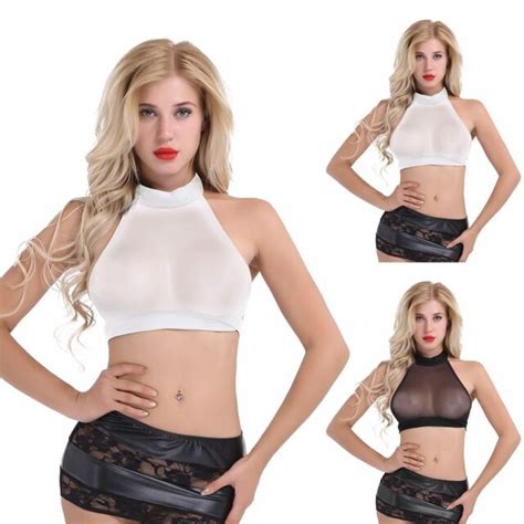 Women See Through Bra Sheer Underwear Crop Top T Shirt Blouse Summer Tank Vest Ebay