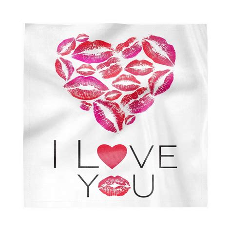 Love Decorative Satin Napkins Set Of 4 Kisses Lipsticks Valentines Day