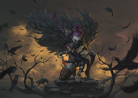 Wallpaper Illustration Birds Women Fantasy Art Fantasy Girl Crow